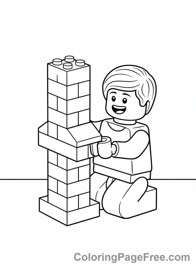 Lego coloring page - Kid building tower