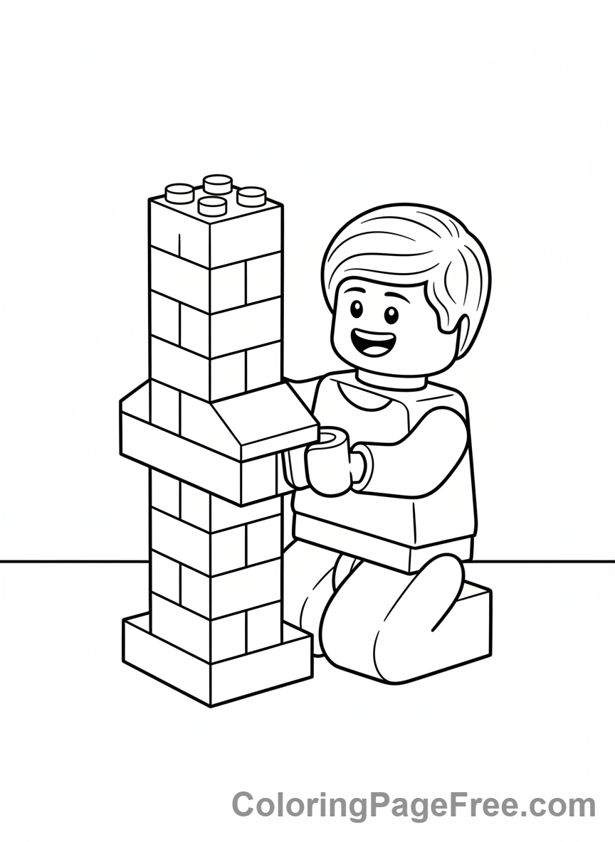 Lego coloring page - Kid building tower