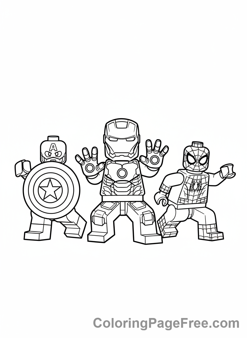 Lego Marvel coloring page - Avengers team-up action