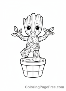 Lego Marvel coloring page - Groot dancing happily