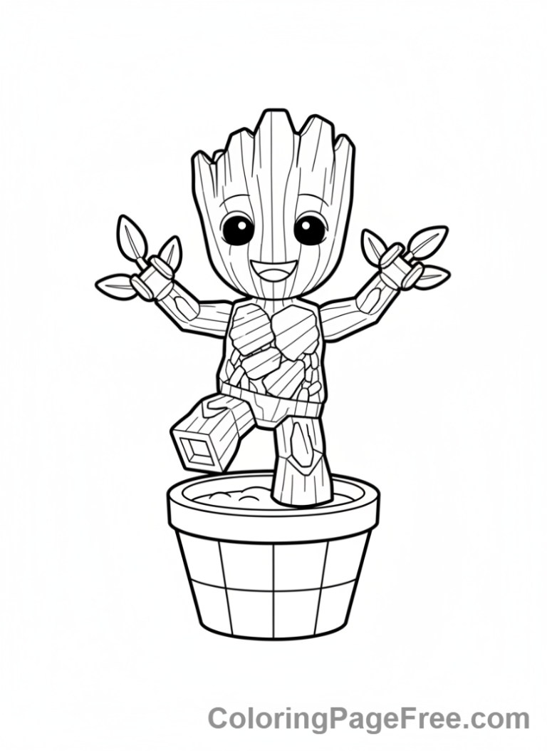 Lego Marvel coloring page - Groot dancing happily