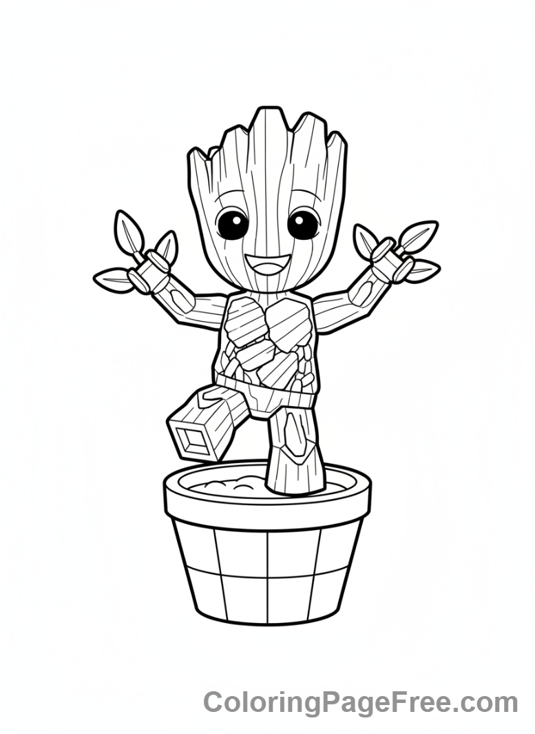 Lego Marvel coloring page - Groot dancing happily