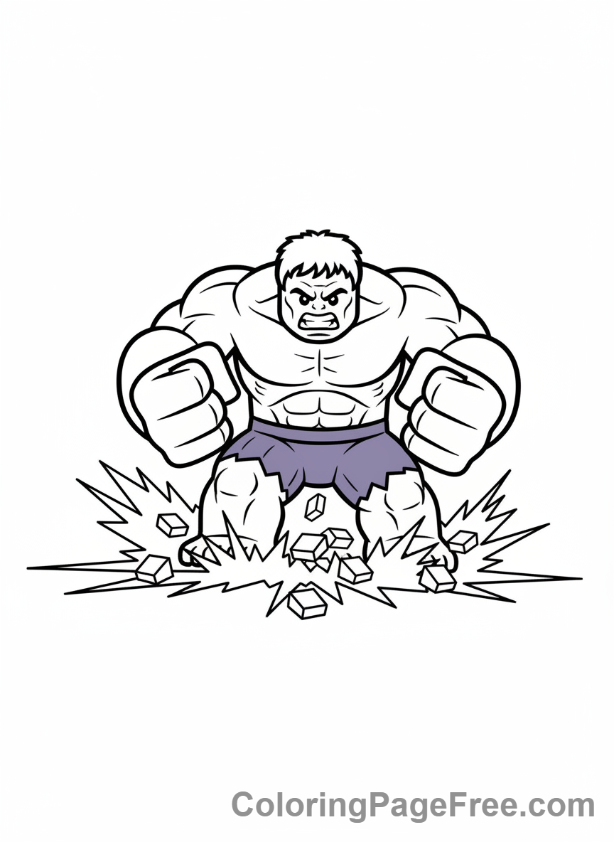 Lego Marvel coloring page - Hulk smashing ground