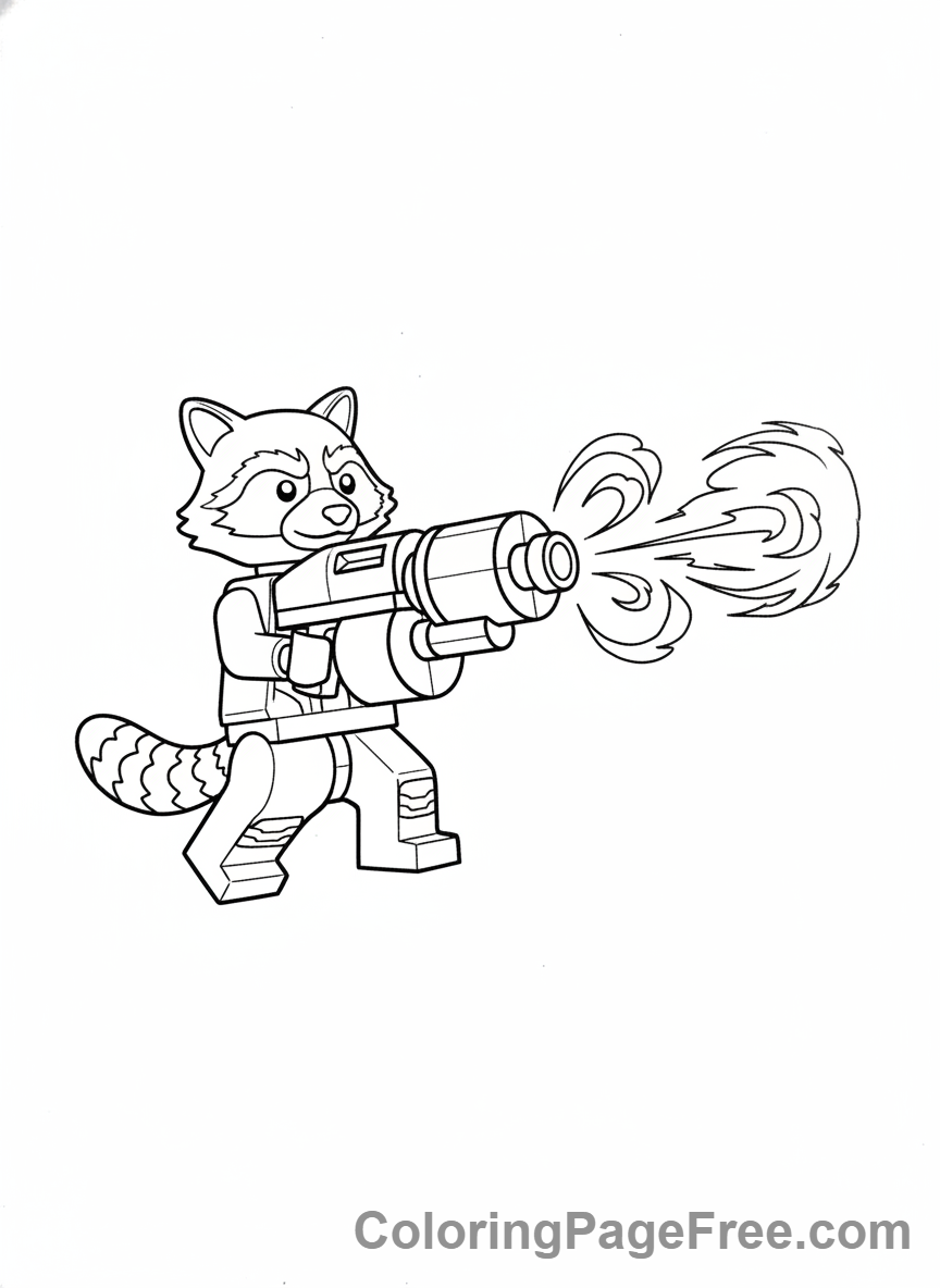 Lego Marvel coloring page - Rocket Raccoon blasting