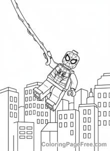 Lego Marvel coloring page - Spider-Man swinging city