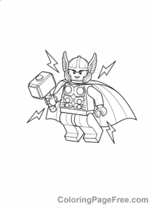 Lego Marvel coloring page - Thor flying Mjolnir