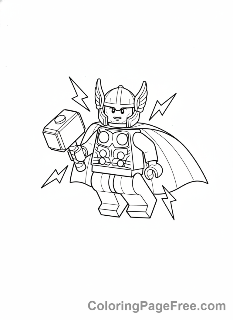 Lego Marvel coloring page - Thor flying Mjolnir
