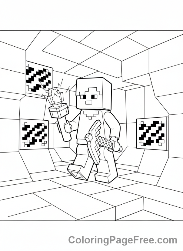 Lego Minecraft coloring page - Alex exploring cave