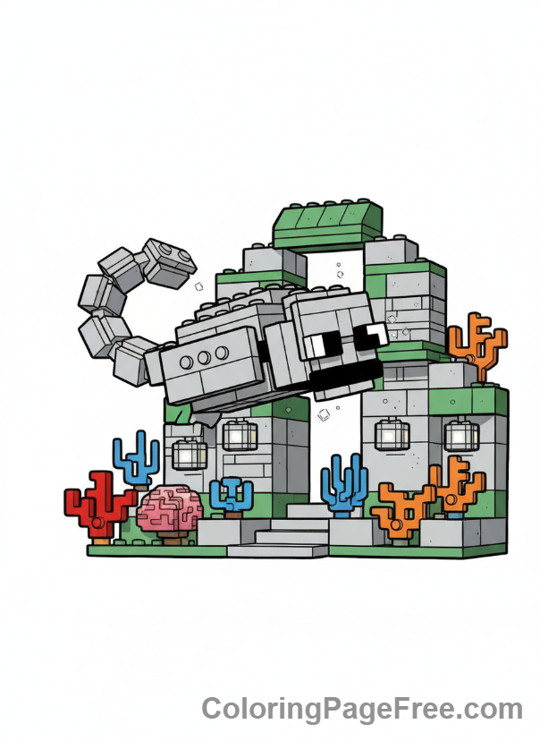 Lego Minecraft coloring page - Guardian underwater temple