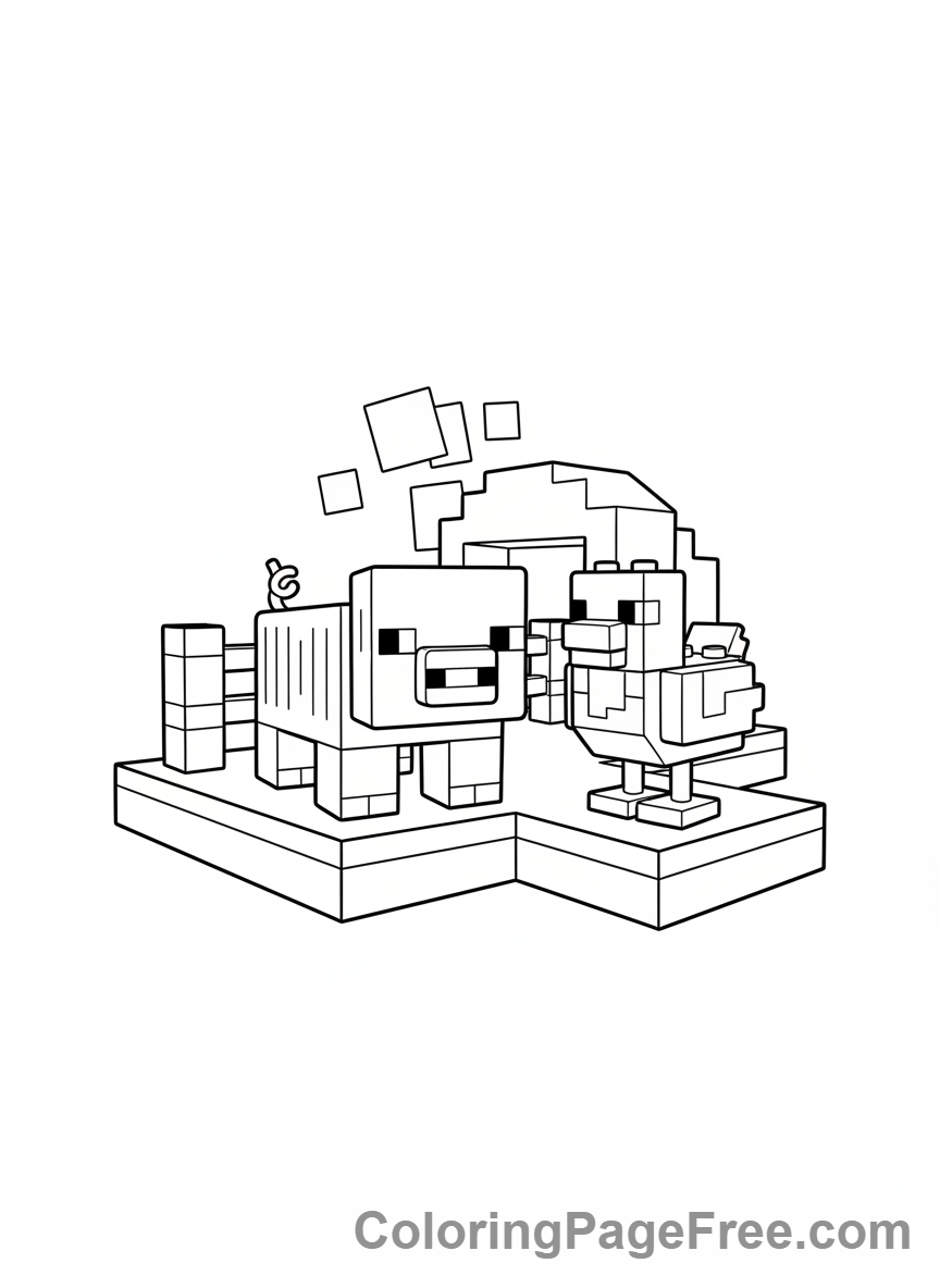 Lego Minecraft coloring page - Lego animals farm
