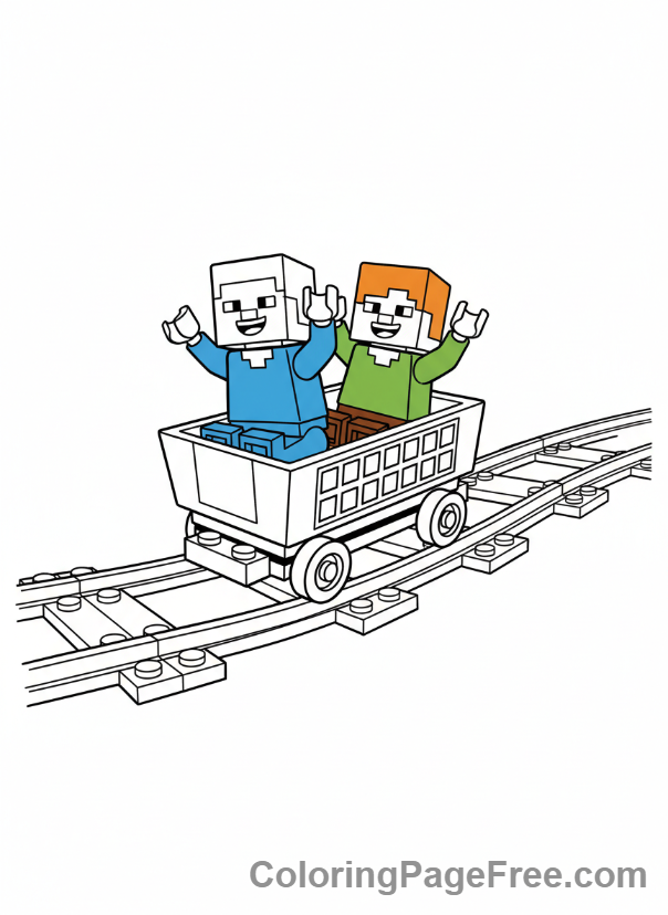 Lego Minecraft coloring page - Minecart ride fun