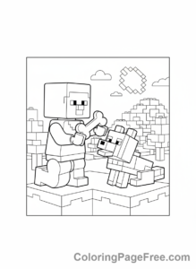 Lego Minecraft coloring page - Steve feeding wolf