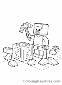Lego Minecraft coloring page - Steve mining blocks