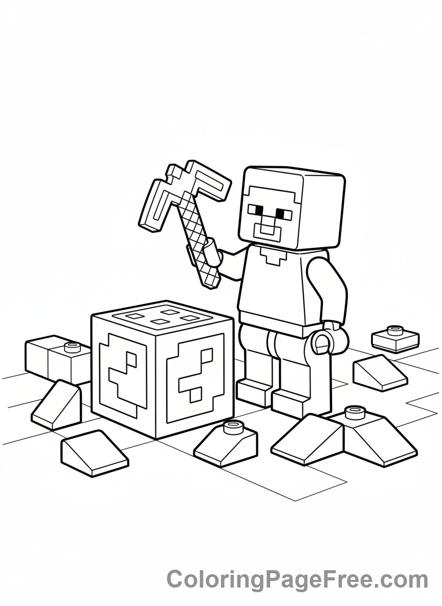 Lego Minecraft coloring page - Steve mining blocks