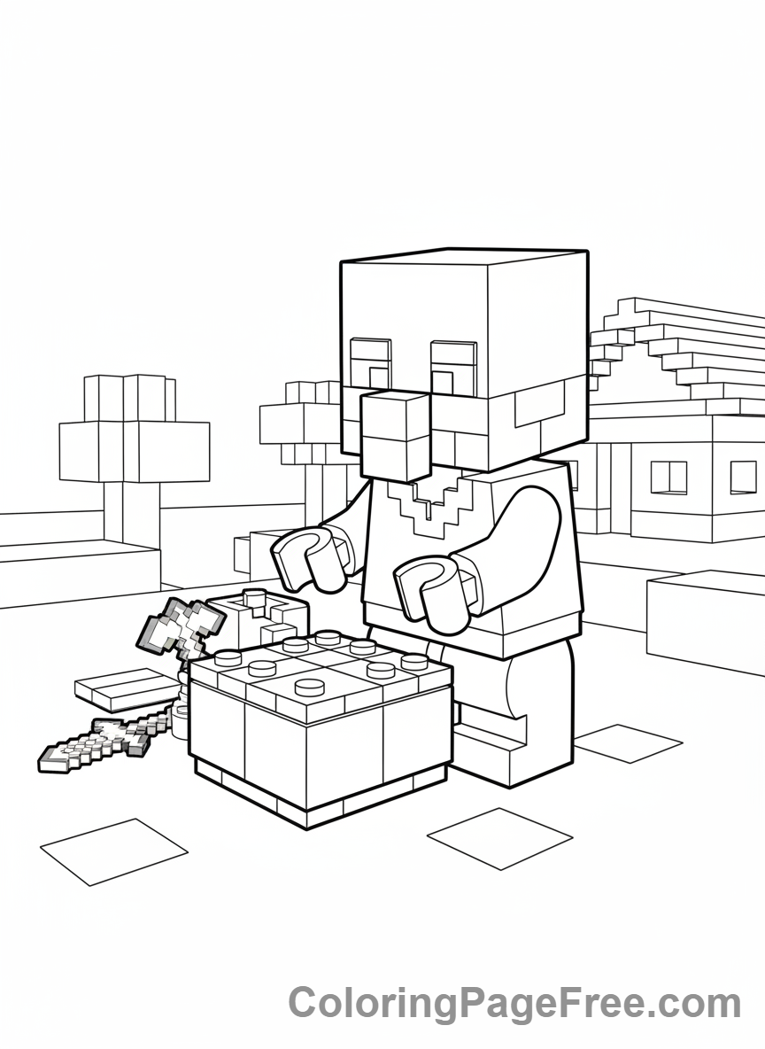 Lego Minecraft coloring page - Villager crafting table
