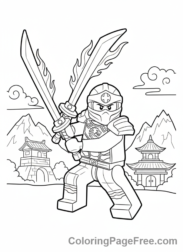 Lego Ninjago Kai Fighting Sword Coloring Page