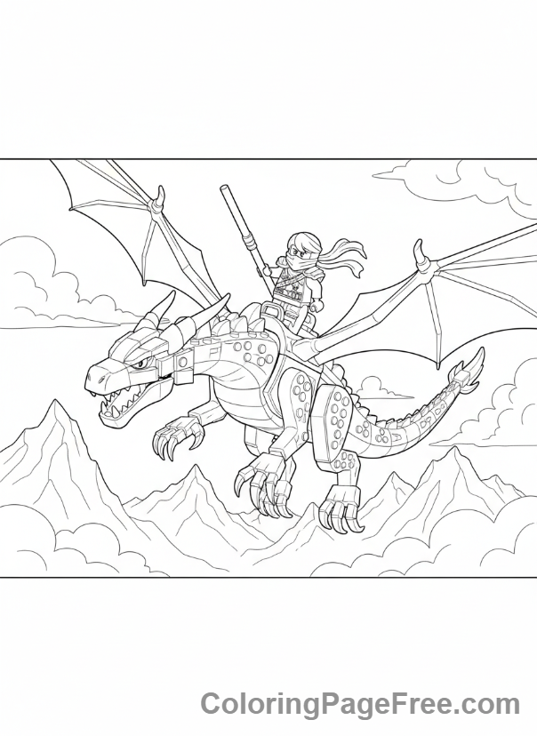 Lego Ninjago Lloyd Dragon Ride Coloring Page