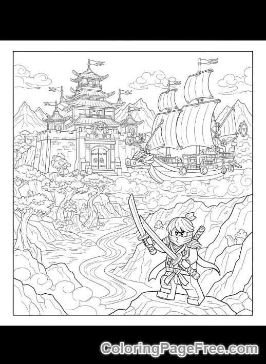 Lego Ninjago Temple with Ninja Coloring Page