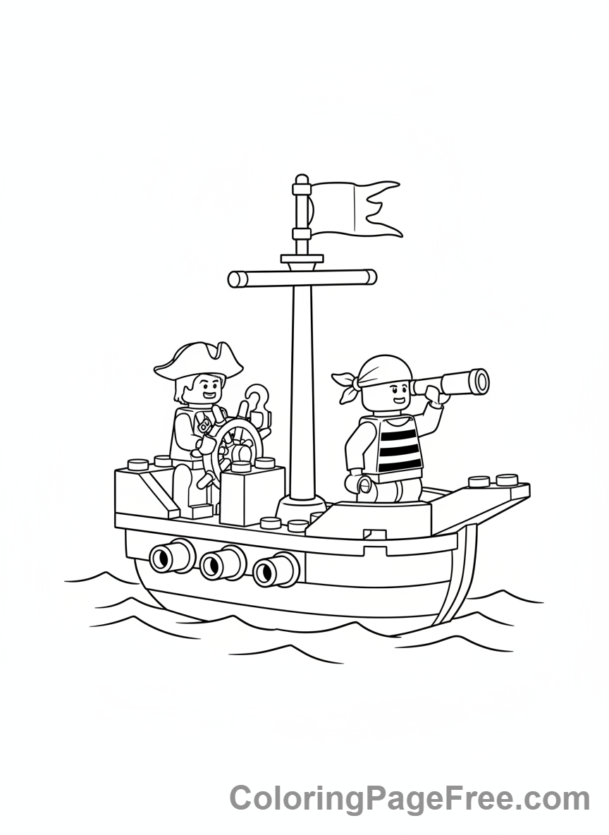 Lego coloring page - Pirates on ship