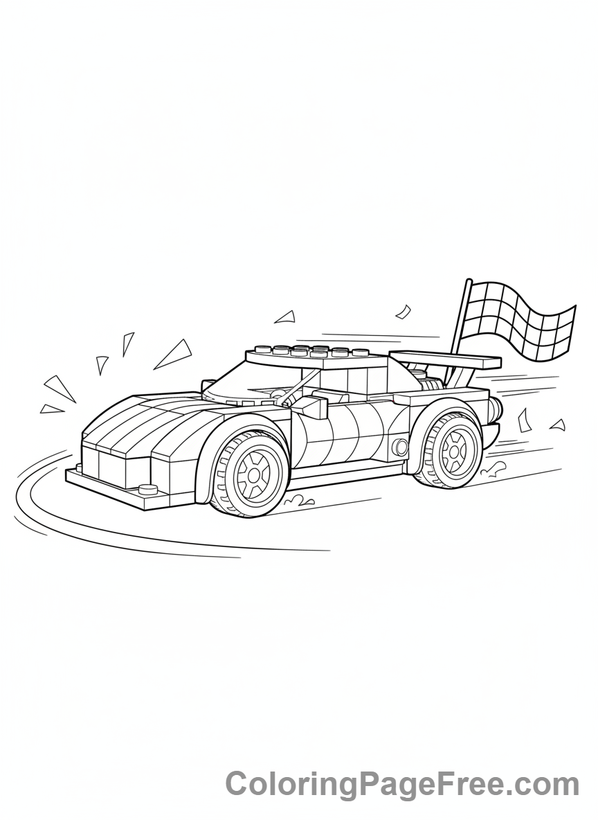 Lego coloring page - Race car speeding