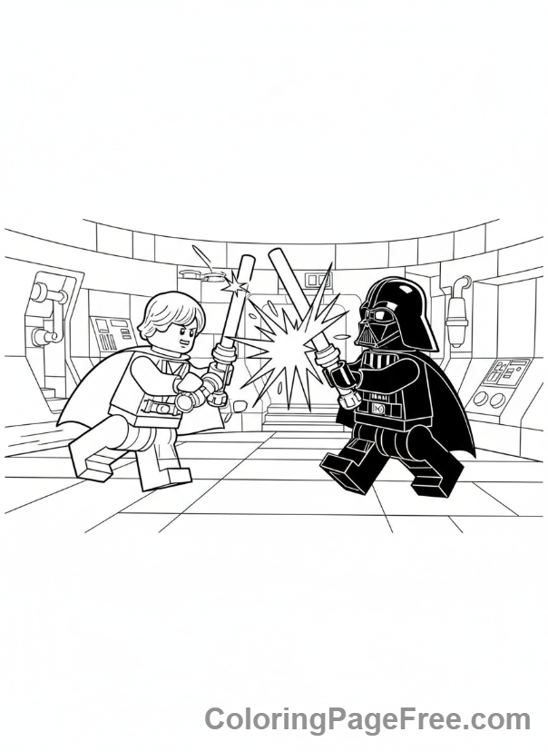Lego Star Wars coloring page - Lego Lightsaber duel action