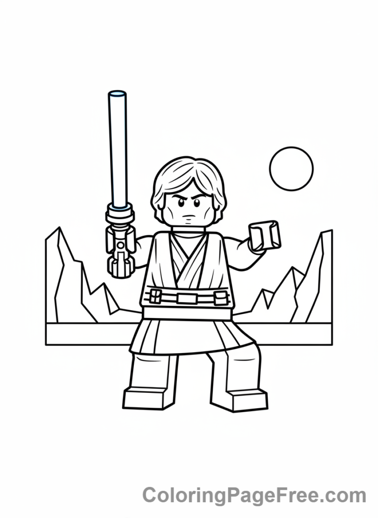 Lego Star Wars coloring page - Lego Luke lightsaber ready