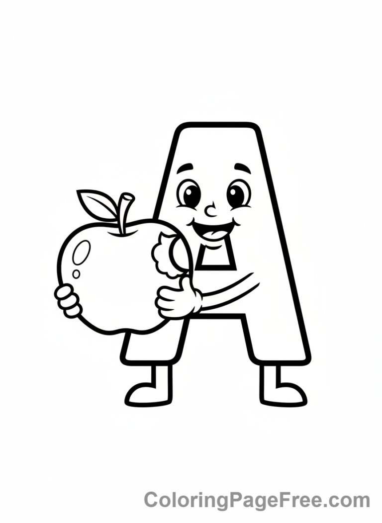 Letters coloring page - Letter A with apple