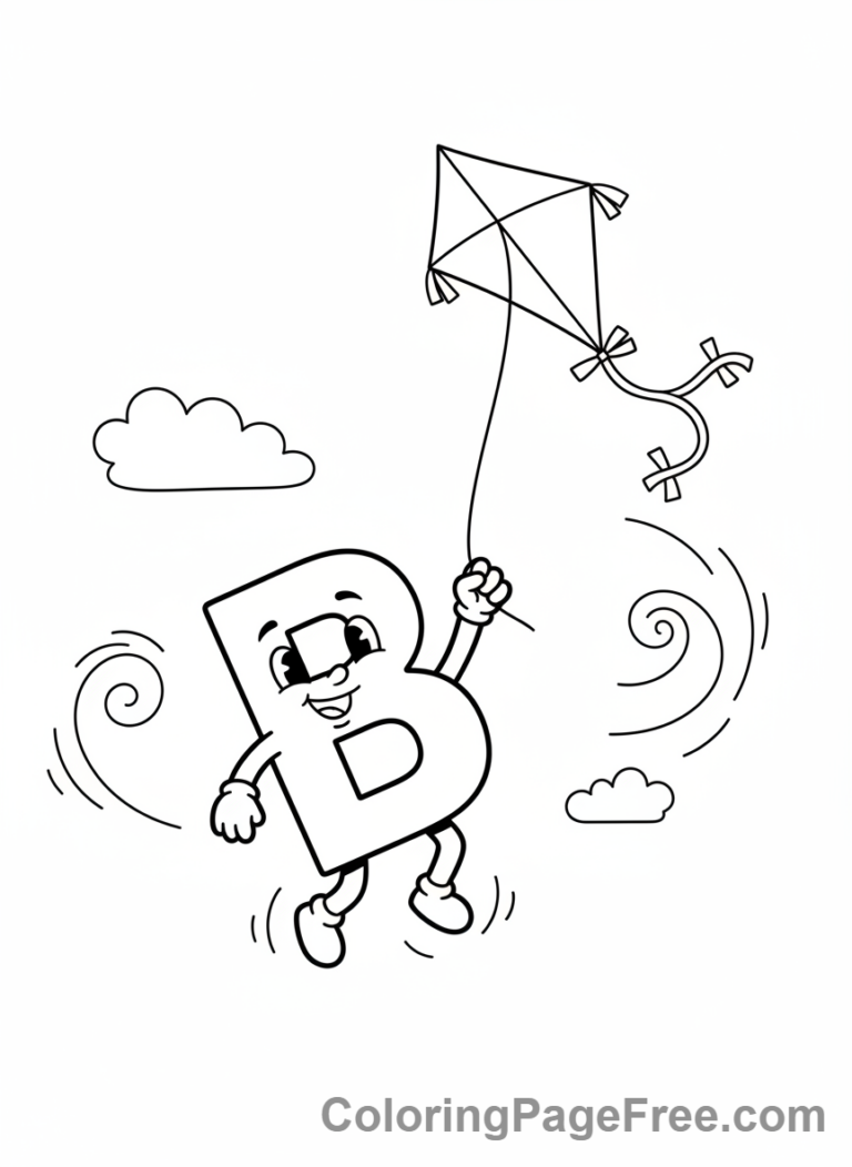 Letters coloring page - Letter B flying kite