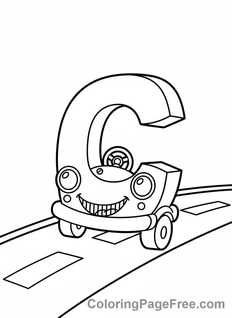 Letters coloring page - Letter C driving car
