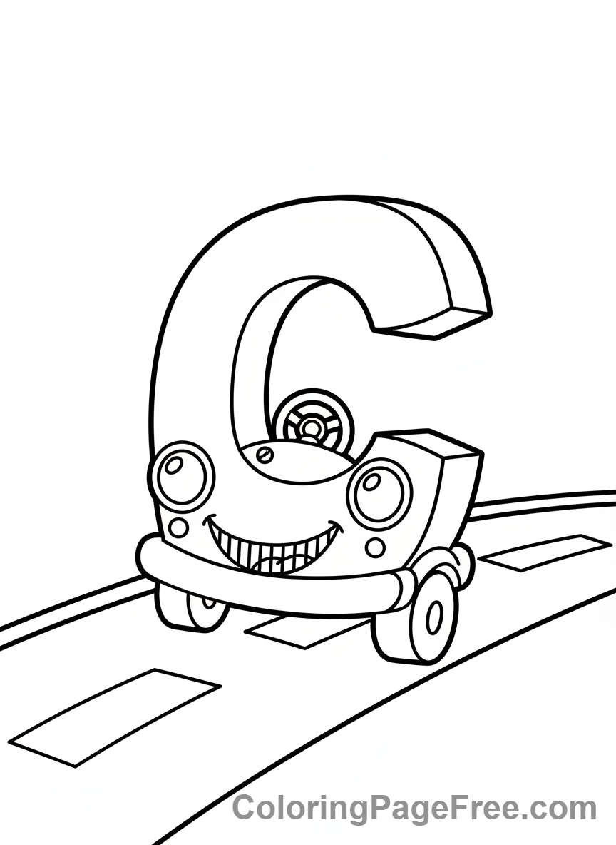 Letters coloring page - Letter C driving car