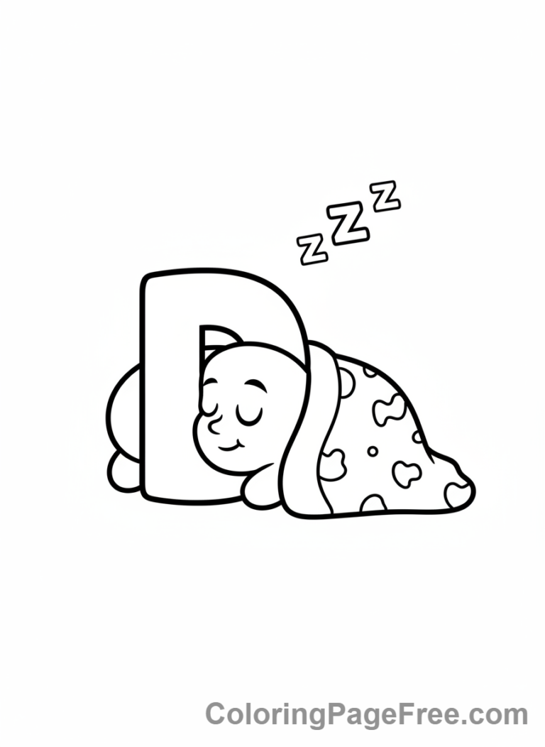Letters coloring page - Letter D sleeping soundly