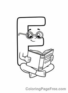Letters coloring page - Letter E reading book