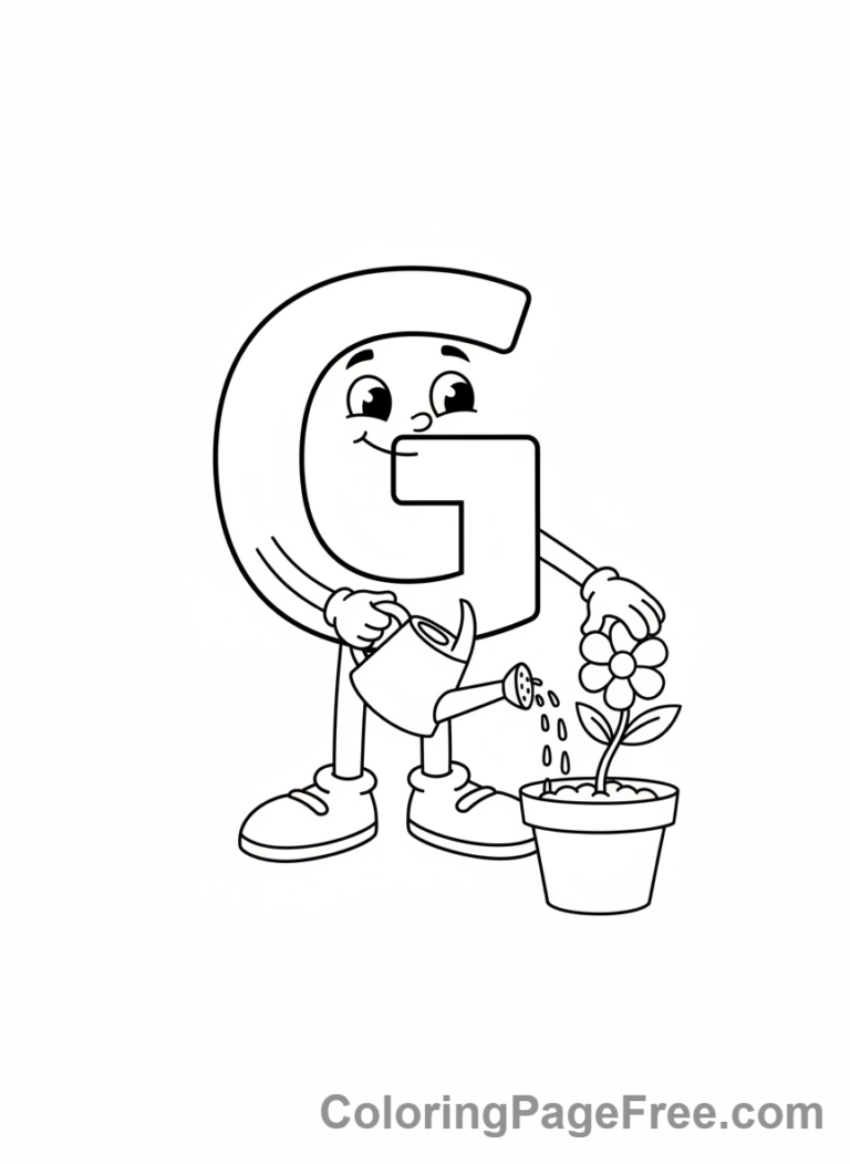Letters coloring page - Letter G gardening flower