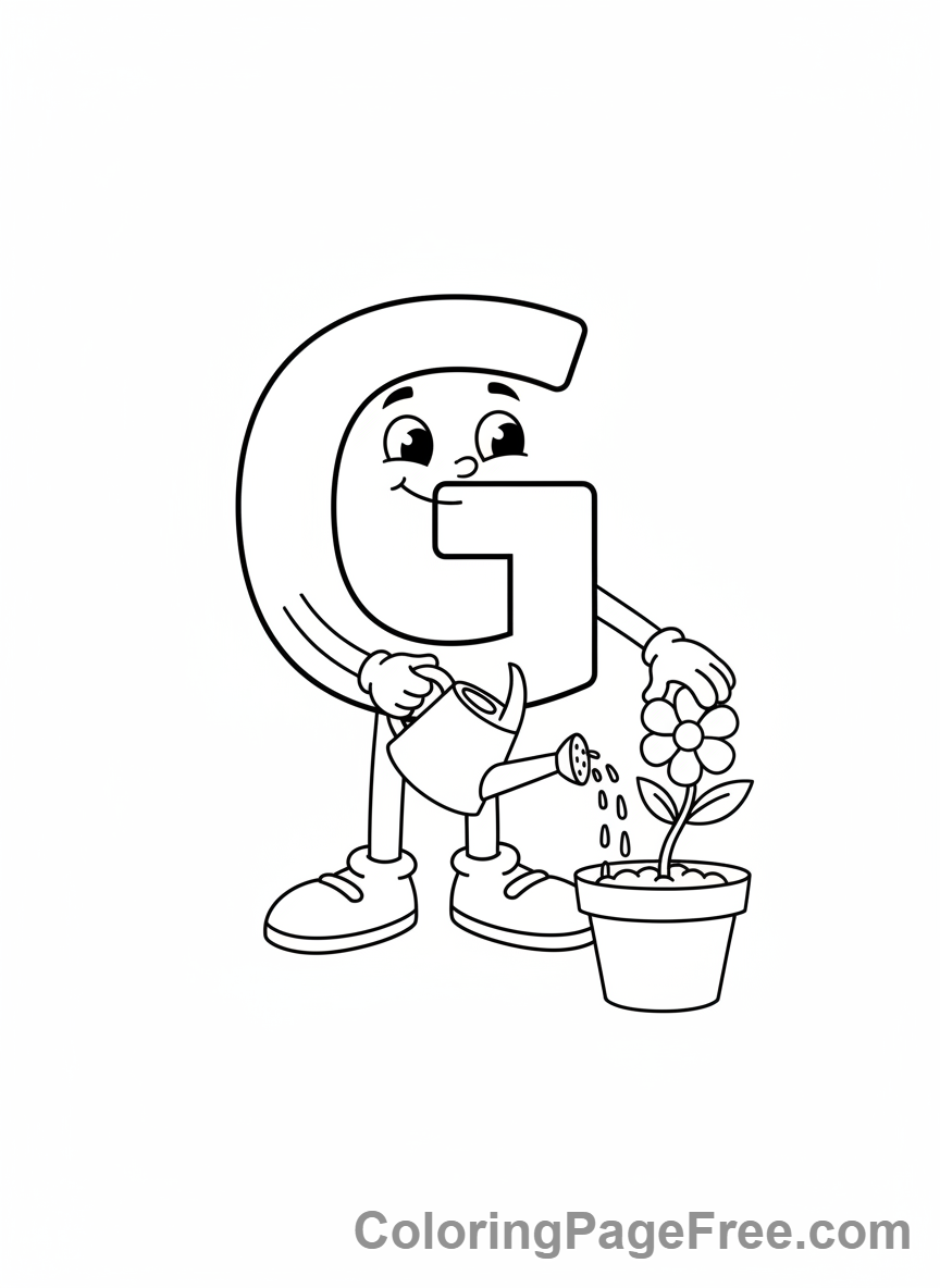 Letters coloring page - Letter G gardening flower