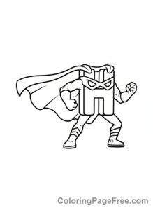 Letters coloring page - Letter H superhero pose