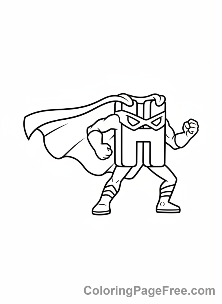 Letters coloring page - Letter H superhero pose