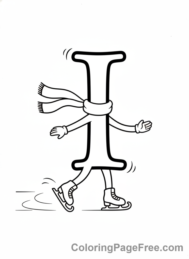 Letters coloring page - Letter I ice skating