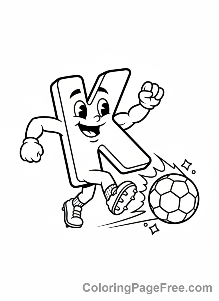 Letters coloring page - Letter K kicking ball