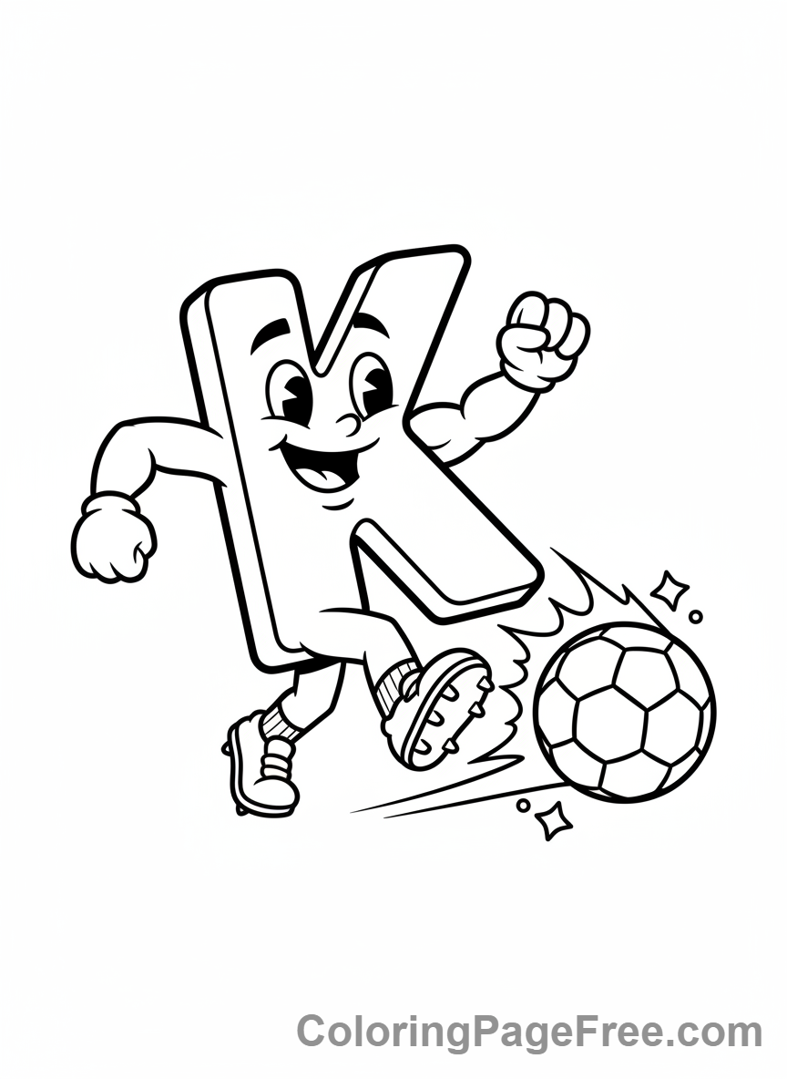 Letters coloring page - Letter K kicking ball