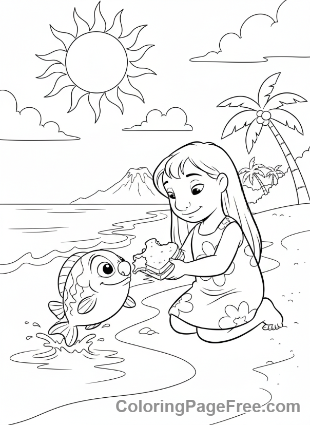 Lilo And Stitch coloring page - Lilo feeding Pudge
