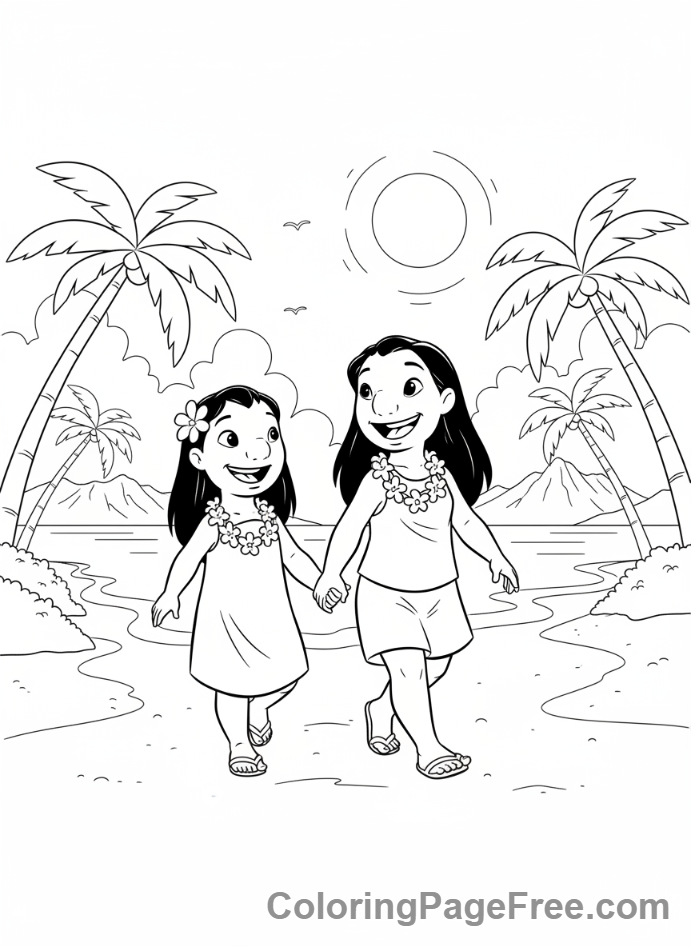 Lilo And Stitch coloring page - Lilo Nani beach