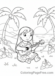 Lilo And Stitch coloring page - Lilo playing ukulele