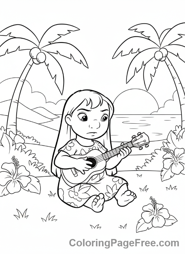 Lilo And Stitch coloring page - Lilo playing ukulele