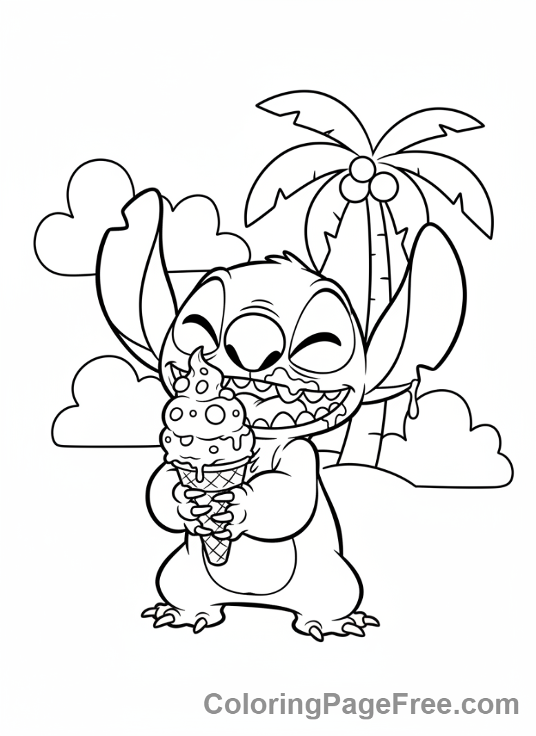 Lilo And Stitch coloring page - Stitch eating icecream