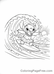Lilo And Stitch coloring page - Stitch surfing wave