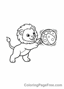 Lion coloring page - Cub playing ball