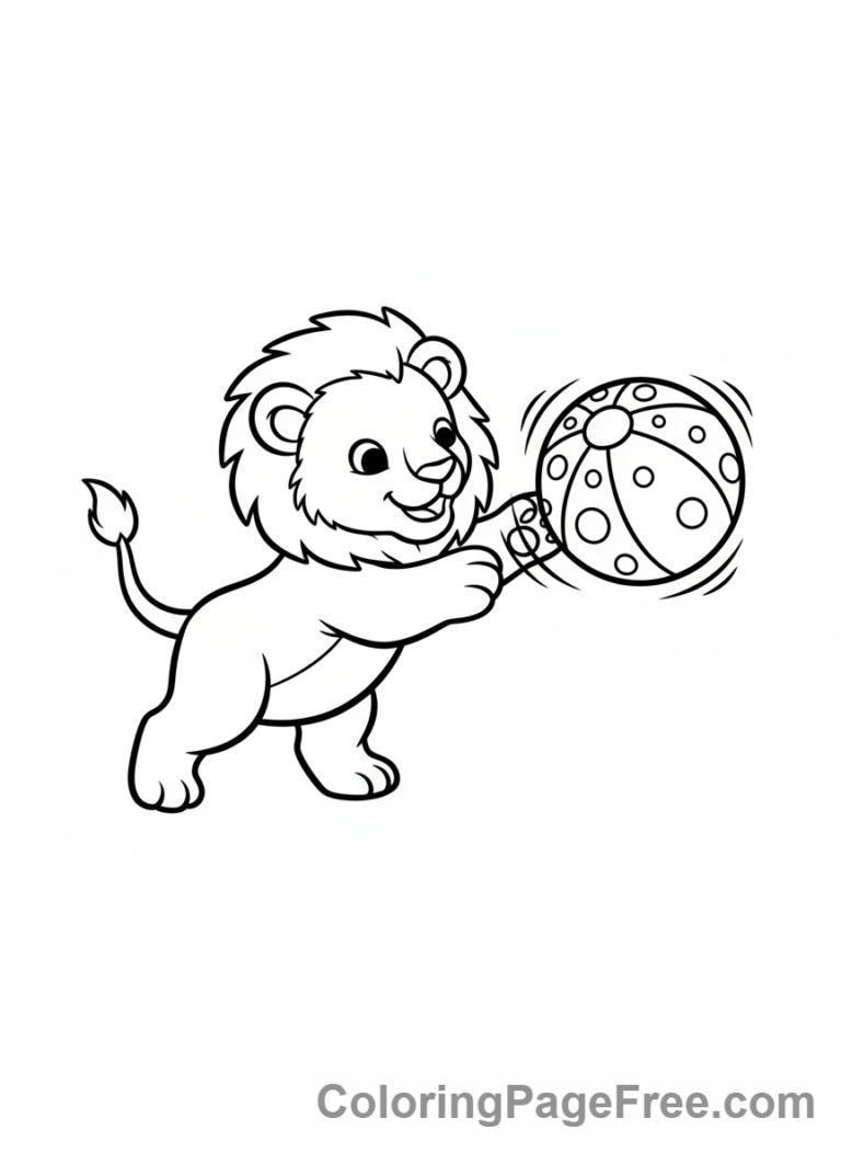 Lion Cub Playing Ball Coloring Page