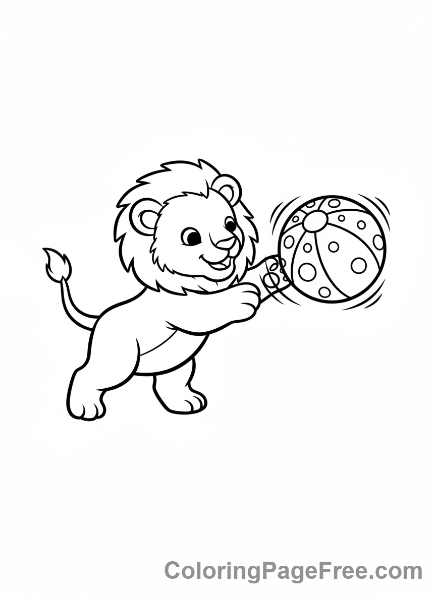 Lion coloring page - Cub playing ball