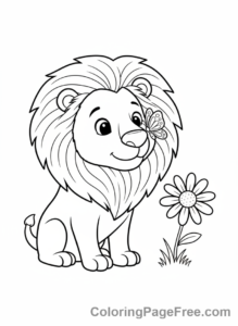 Lion coloring page - Lion butterfly flower
