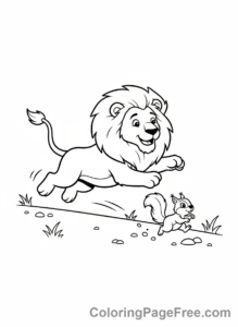Lion coloring page - Lion chasing playful